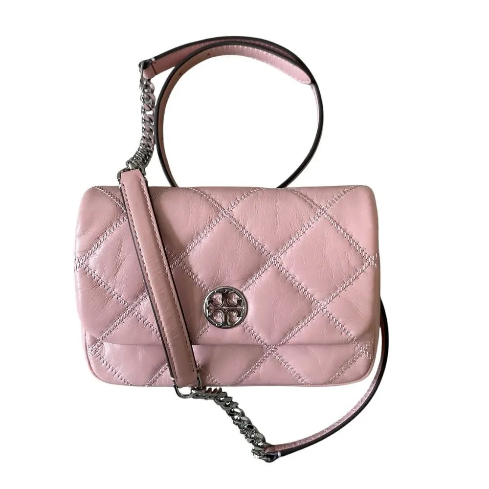 Tory Burch Willa Glazed Mini Belt Bag Crossbody Pink Rose Sachet Leather OS New